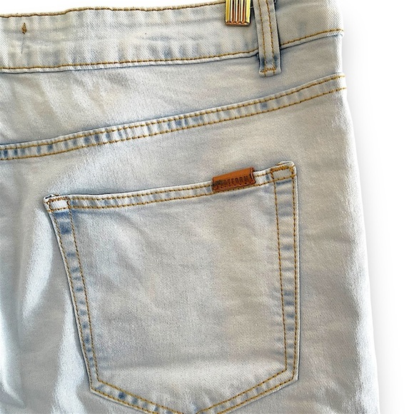 Platform Jeans Mens W36/L30 Slim Stretch Light Acid Wash Blue Denim Ripped Knees - Picture 7 of 9